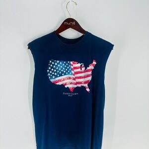 Faded Glory 2010 Patriotic USA Flag Map Graphic Tank Top Navy Blue Size M(38-40)